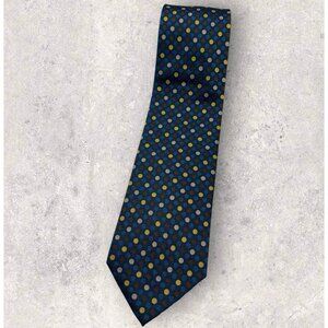 CAMERUCCI Silk Tie ITALY Blue Brown Yellow Polka Dot W:3.6" EUC